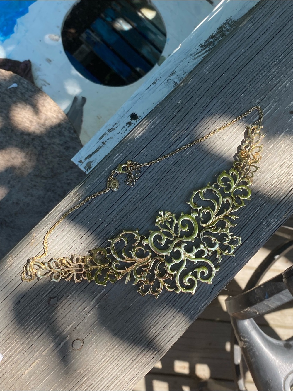 Charming Charlie Gold Filigree Bib Necklace